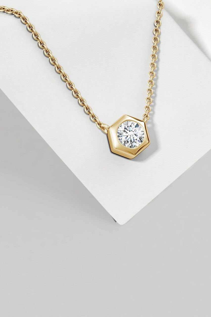 Buy Indochine 14k Hexagon Frame Diamond Solitaire Necklace in 14K Yellow Gold Online 14K Yellow Gold Natori
