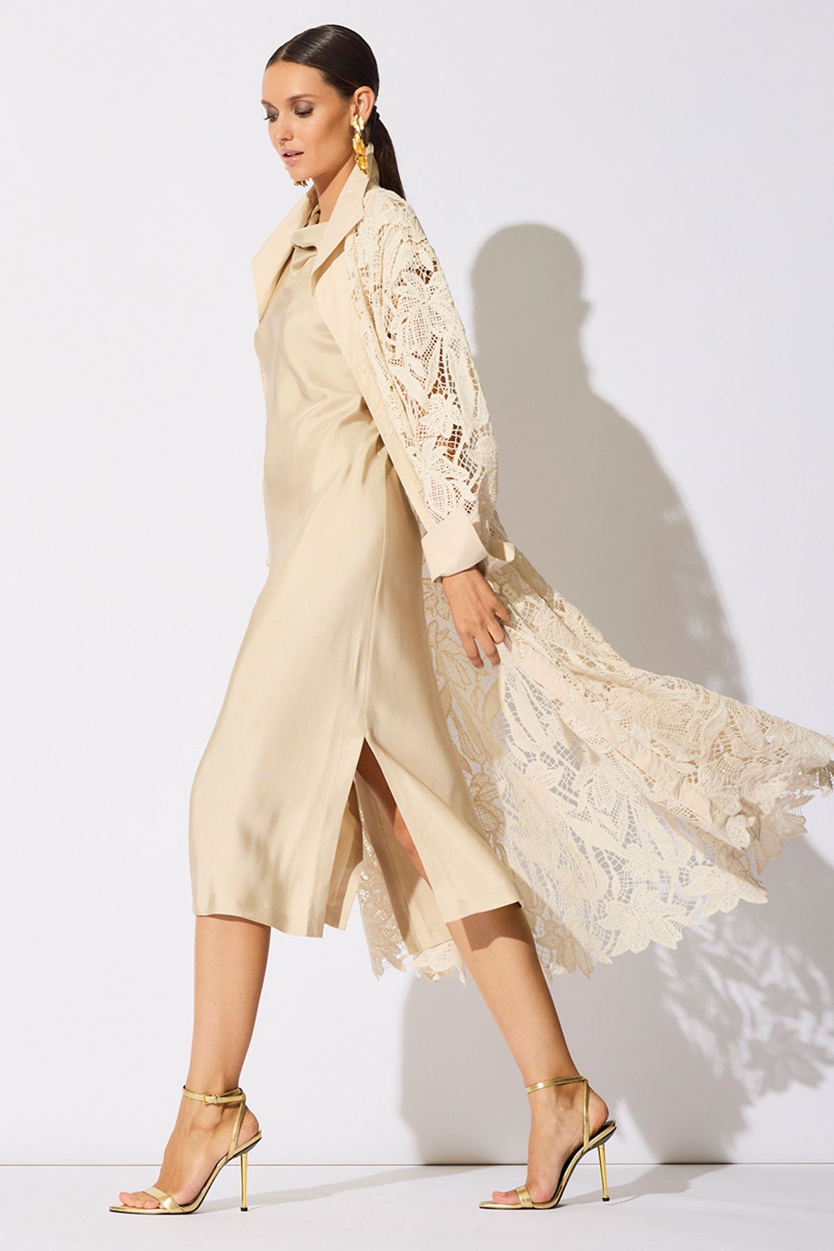 Solid Silk Twill Cowl Neck Sheath Dress Bone Natori