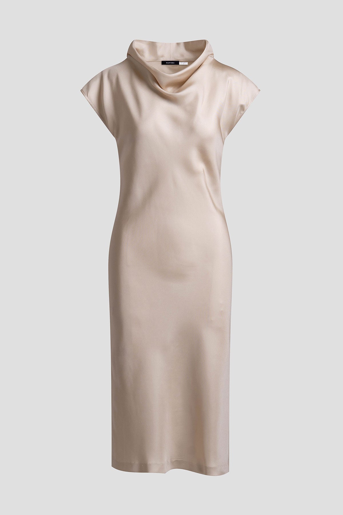 Solid Silk Twill Cowl Neck Sheath Dress Bone Natori