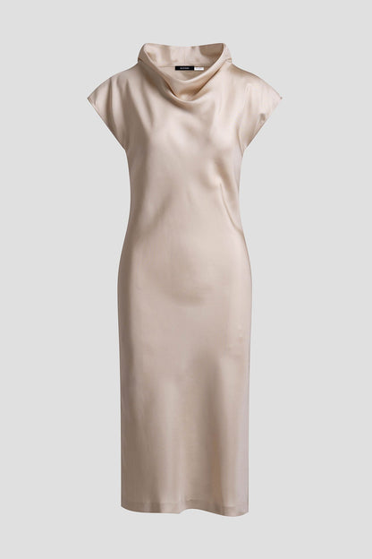 Solid Silk Twill Cowl Neck Sheath Dress Bone Natori