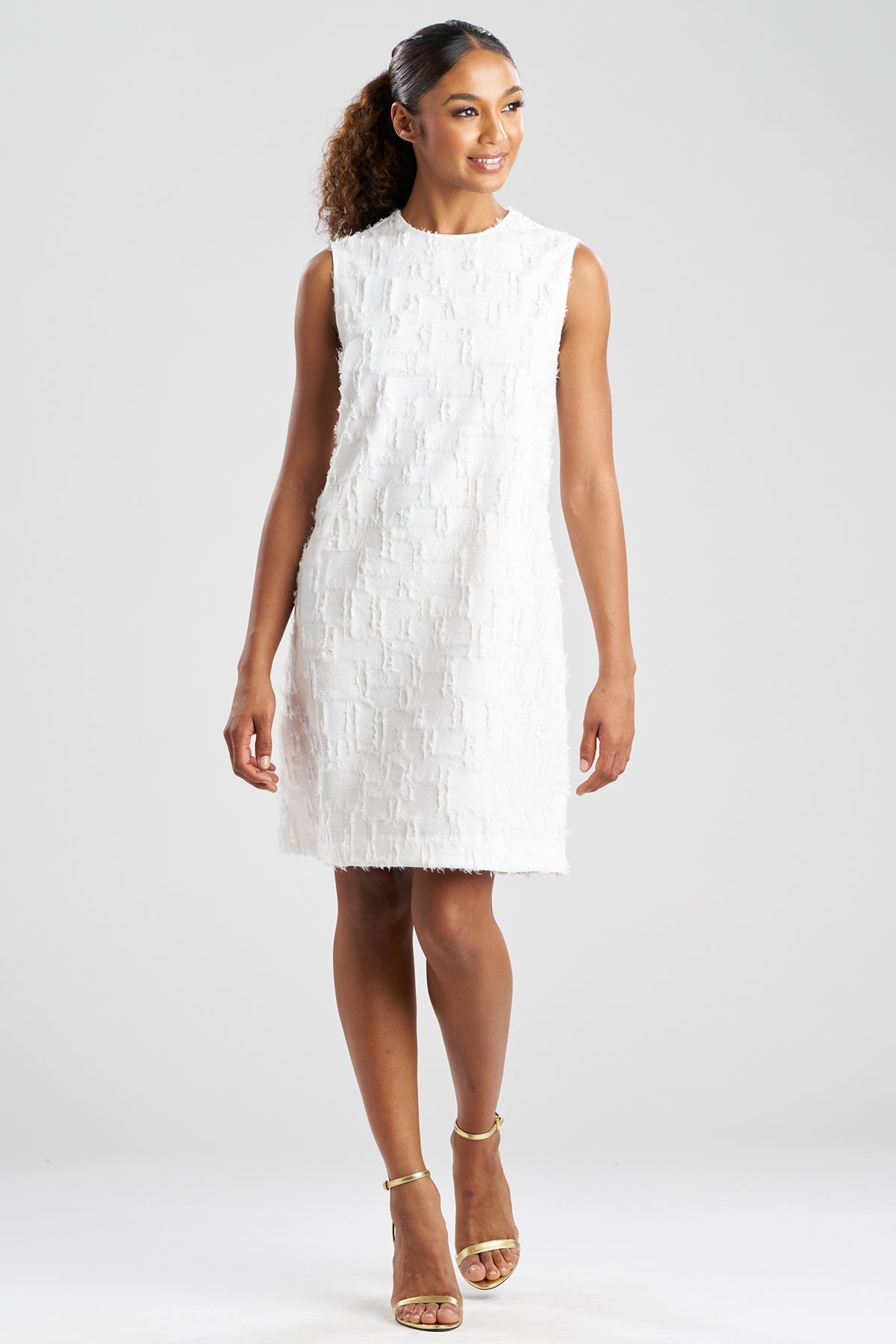 Woven Fil Coupe Jacquard Shift Dress White Natori