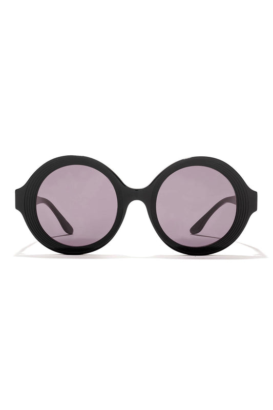 Nami Acetate Round Sunglasses Glossy Black/Smoke Natori