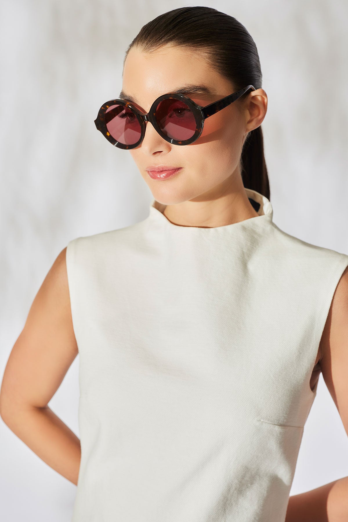 Nami Acetate Round Sunglasses Dark Tortoise/Amber Red Natori