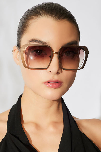 Kintsu Metal Rectangle Sunglasses Matte Bronze/Gradient Brown Natori