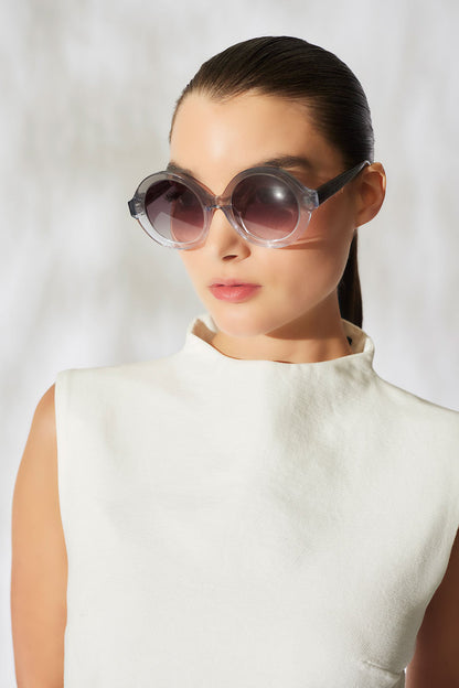 Nami Acetate Round Sunglasses Glossy Gray/Gradient Gray Natori