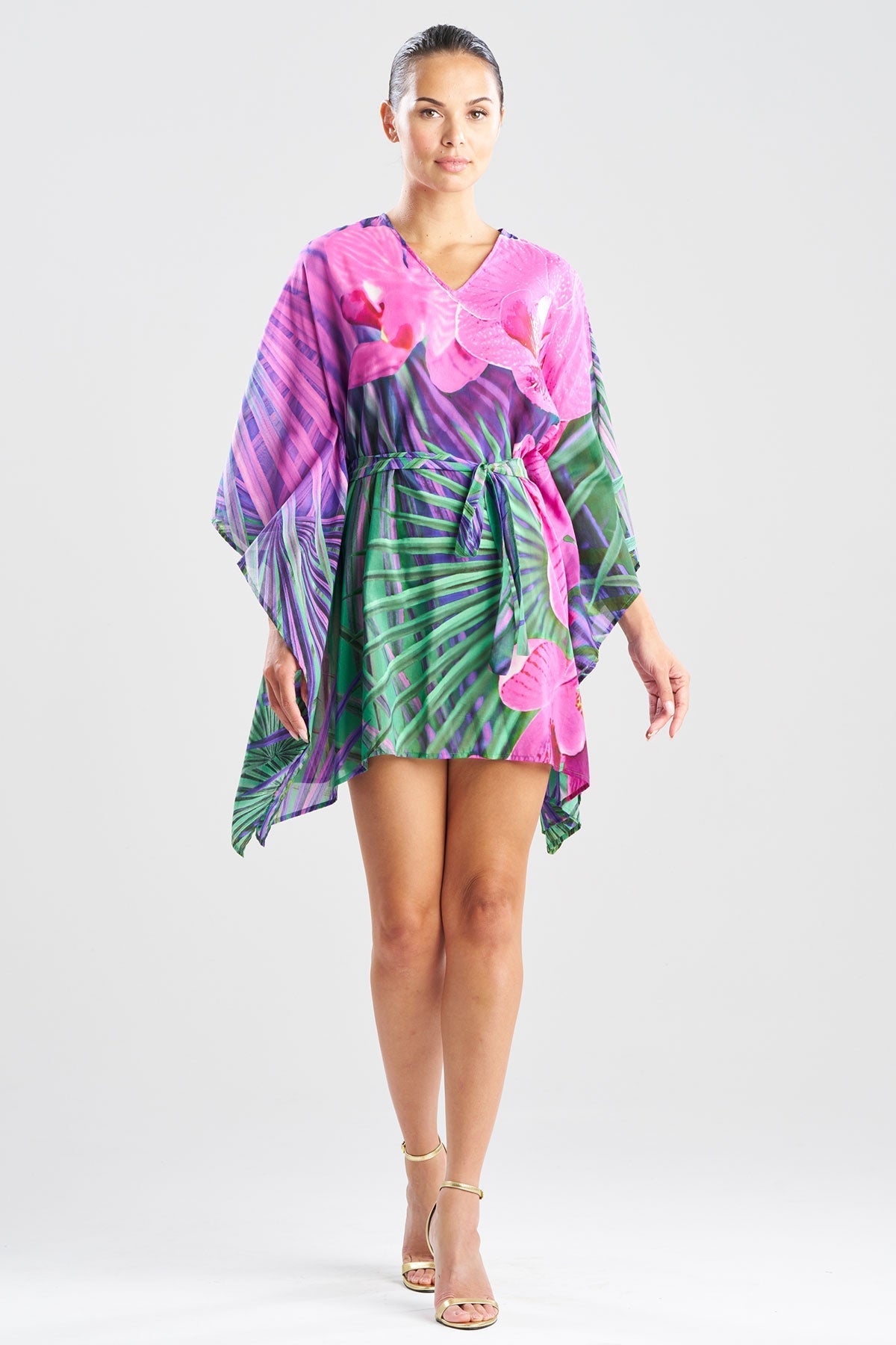 Orchid Silk Cotton Voile Short Caftan Multi Natori