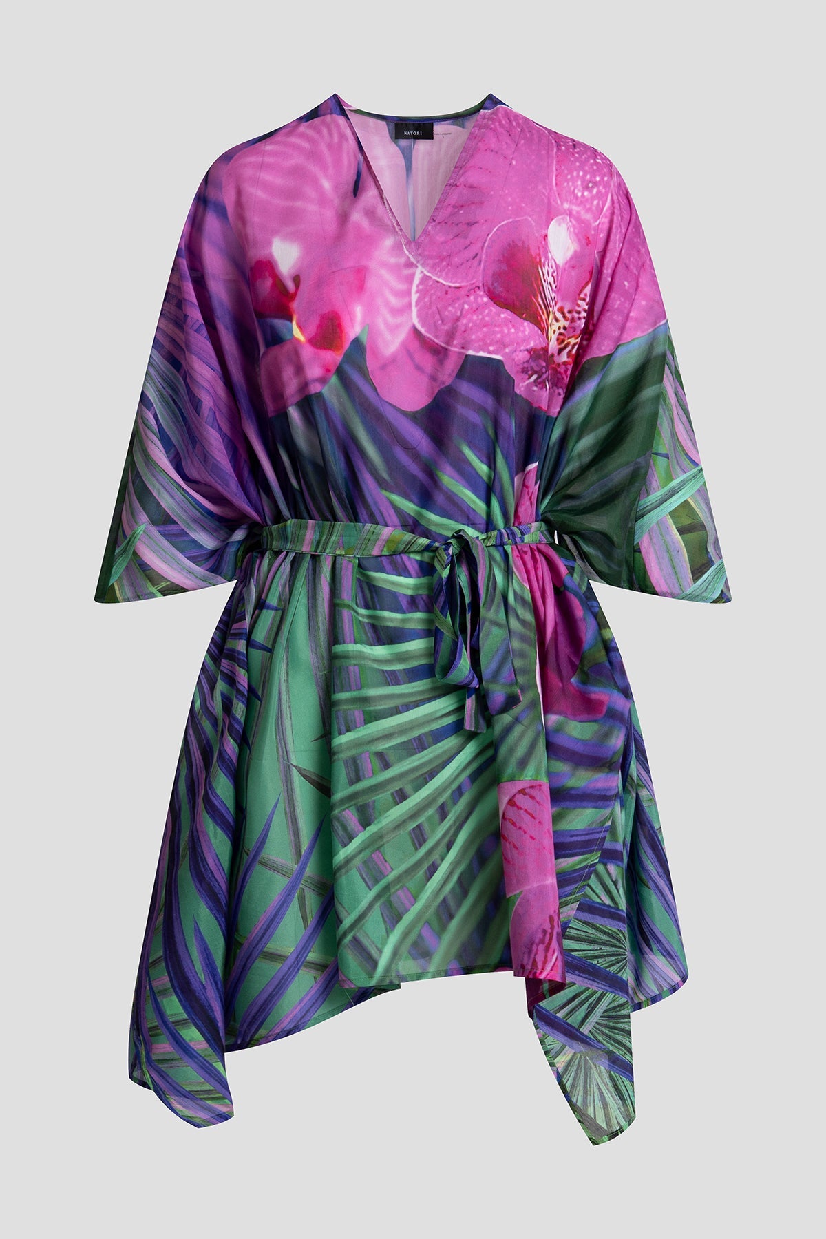 Orchid Silk Cotton Voile Short Caftan Multi Natori