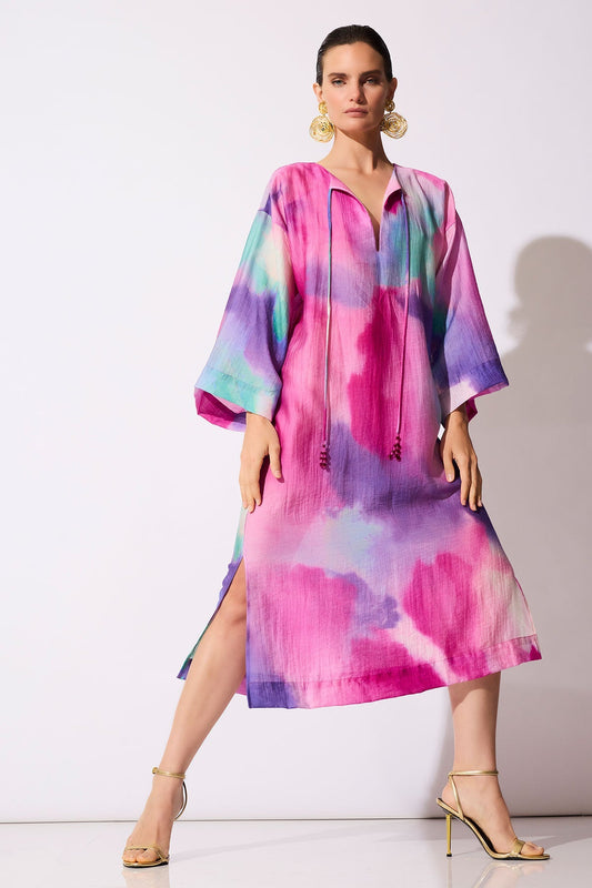 Watercolor Sheer Texture Caftan Pink Natori