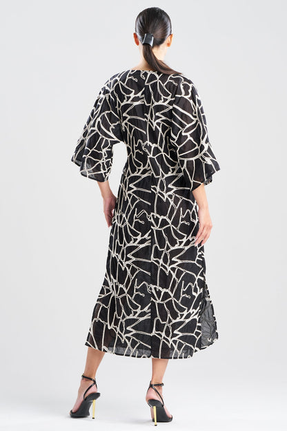 Butterfly Embroidery Cotton Caftan Black Natori