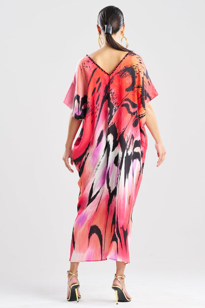Butterfly Linen Blend Beaded Caftan Red Natori
