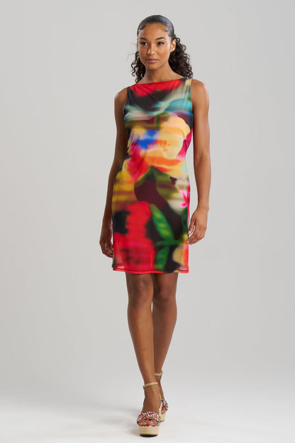 Buy Floral Mirage Printed Mesh Mini Dress online Black Multi Natori