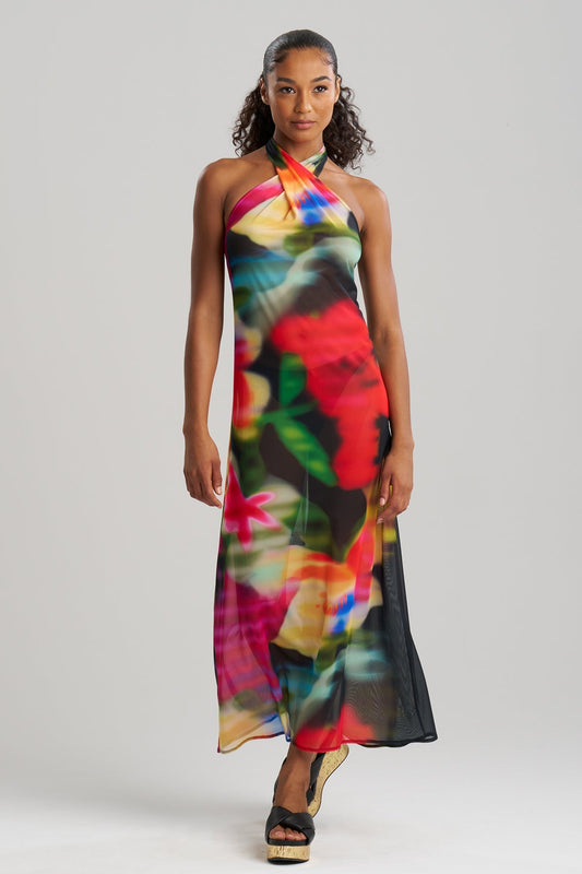 Buy Floral Mirage Printed Mesh Halter Dress online Black Multi Natori