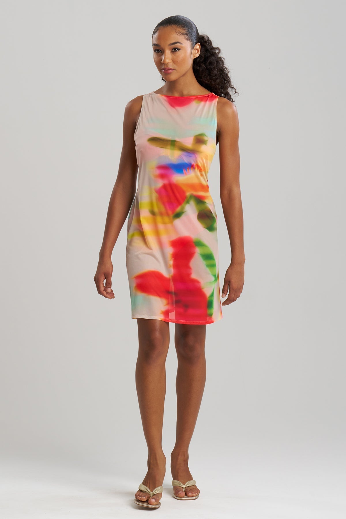 Floral Mirage Printed Mesh Mini Dress Multi Natori