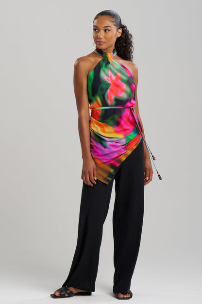 Buy Floral Mirage Printed Rayon Scarf Top online Black Multi Natori