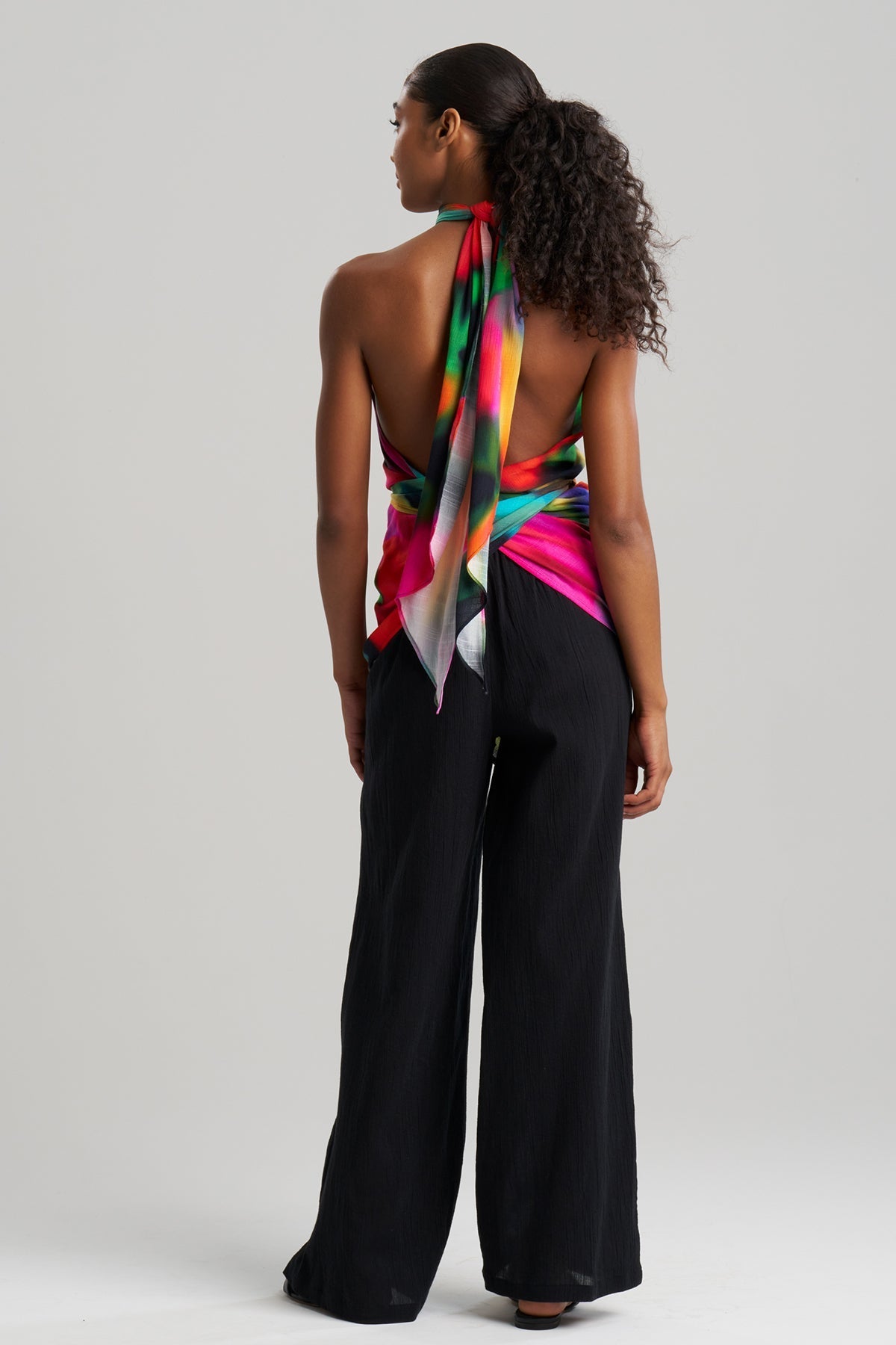 Buy Floral Mirage Printed Rayon Scarf Top online Black Multi Natori