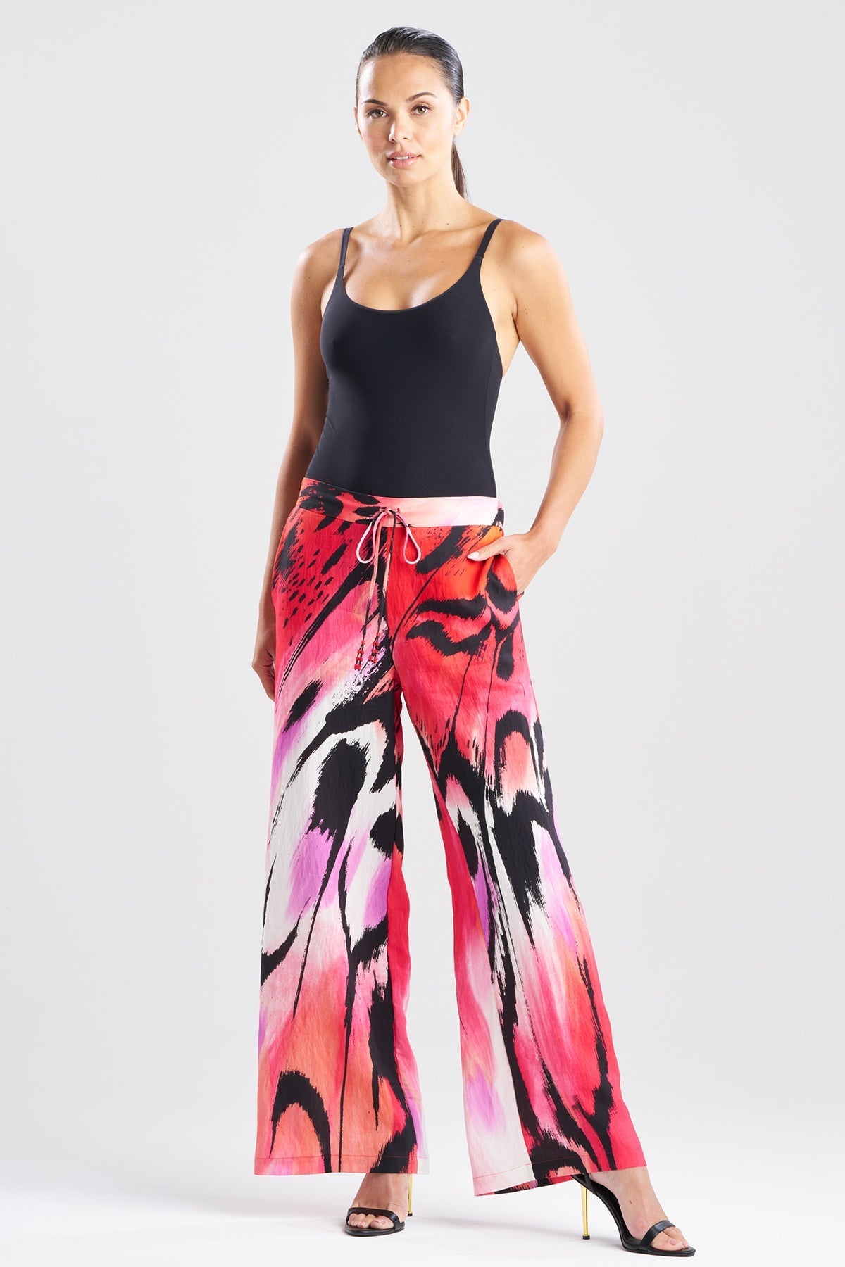 Butterfly Linen Blend Pants Red Natori