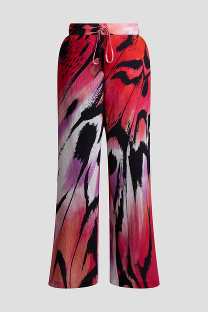 Butterfly Linen Blend Pants Red Natori