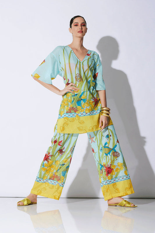 Buy Aquatic Sheer Pants in Light Blue Multi Online Light Blue Multi Natori