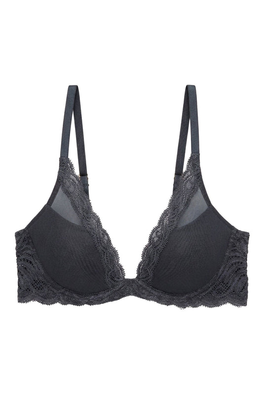 Buy Feathers Plunge T-Shirt Bra in Coal Online Coal Natori