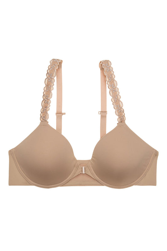 Pure Luxe Convertible Front Close Contour Underwire Bra Café Natori