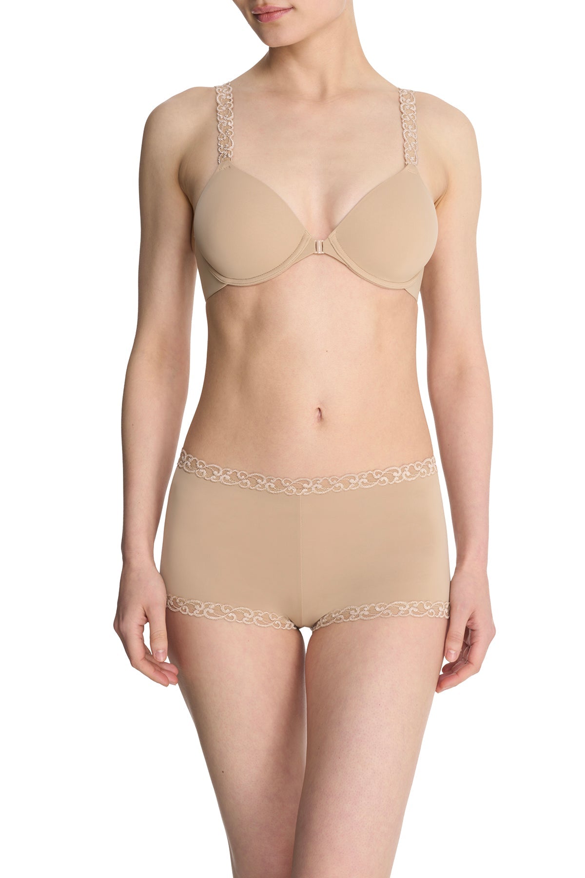 Pure Luxe Convertible Front Close Contour Underwire Bra Café Natori
