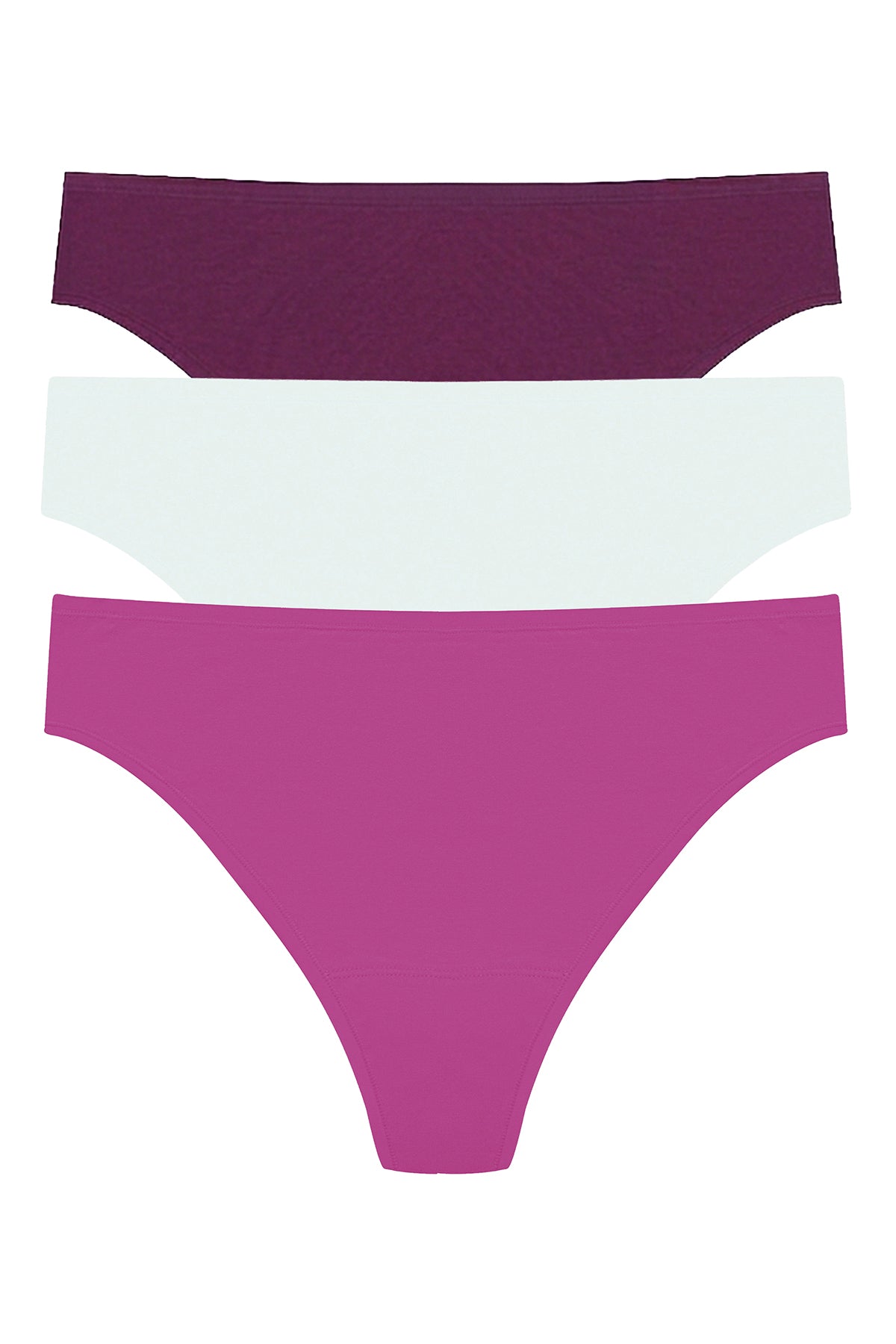 Bliss Bare Cotton Thong 3-Pack Pinot Noir/Sky Green/Mad Magenta Natori