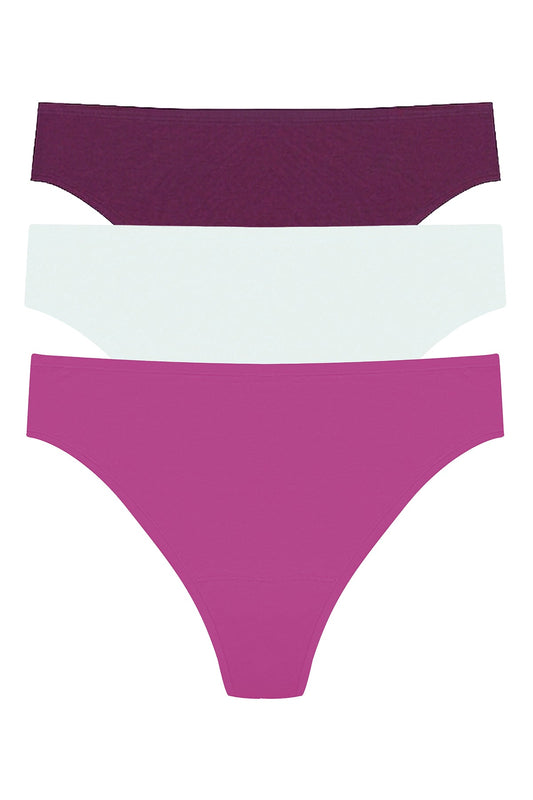 Bliss Bare Cotton Thong 3-Pack Pinot Noir/Sky Green/Mad Magenta Natori