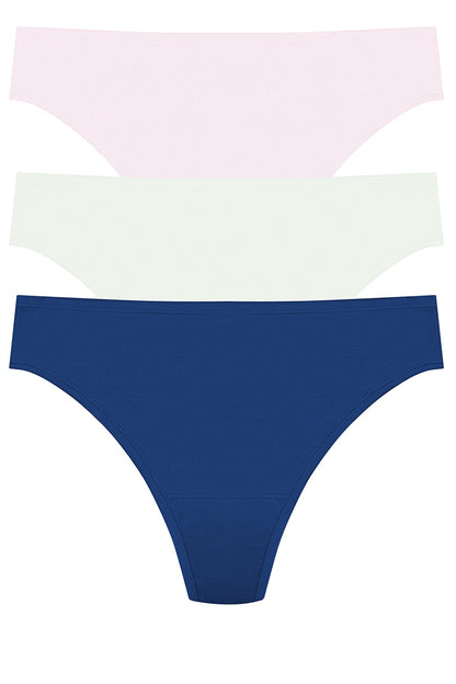 Bliss Bare Cotton Thong 3-Pack Misty Orchid/Iced Mint/Dark Cobalt Natori