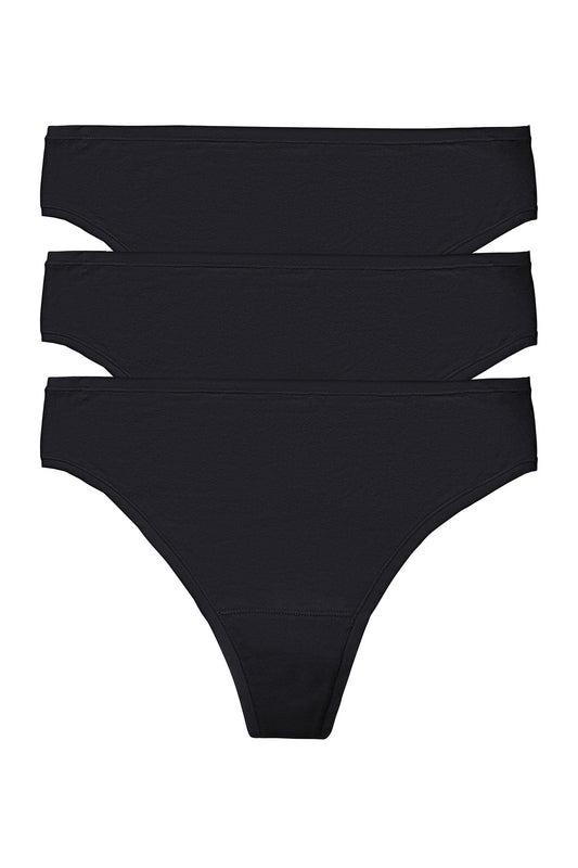 Bliss Bare Cotton Thong 3-Pack Black Natori