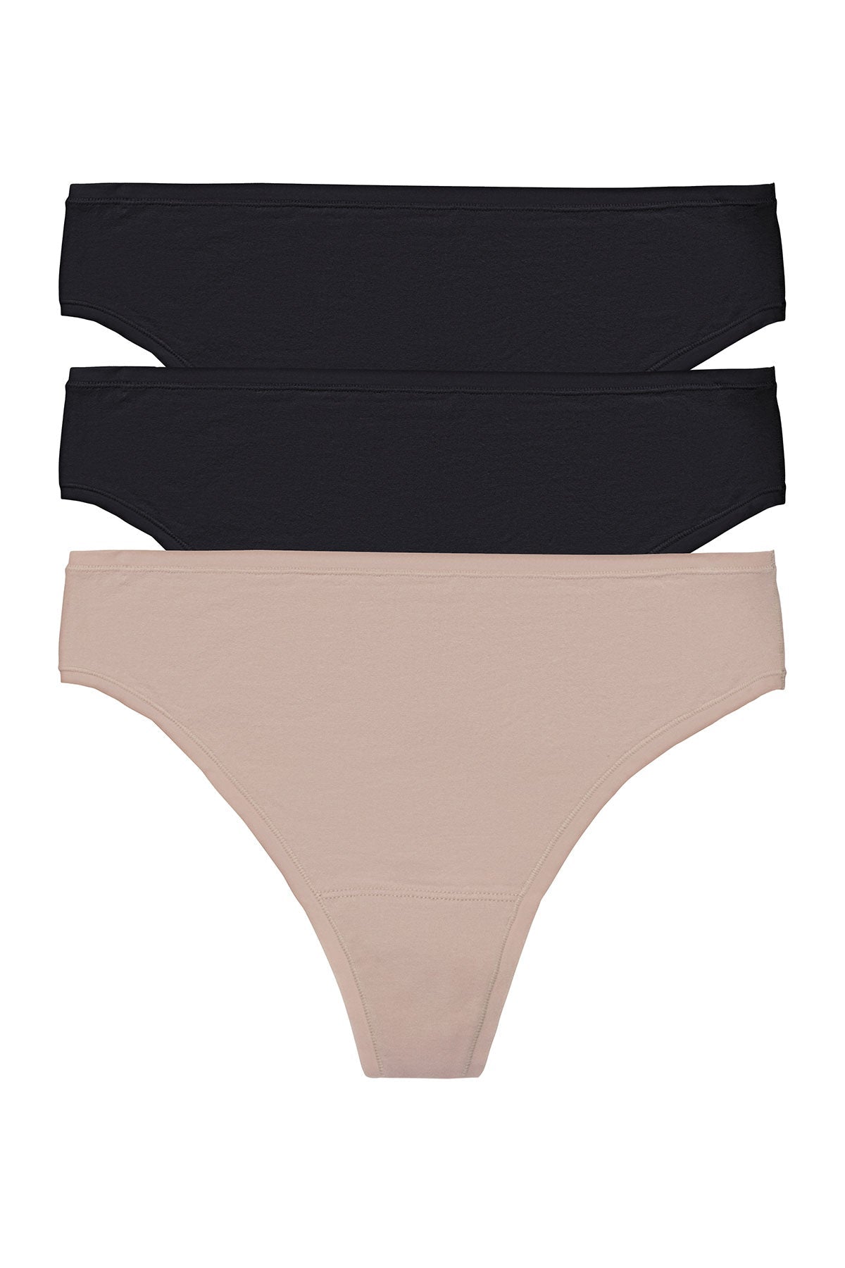 Bliss Bare Cotton Thong 3-Pack Black/Black/Café Natori