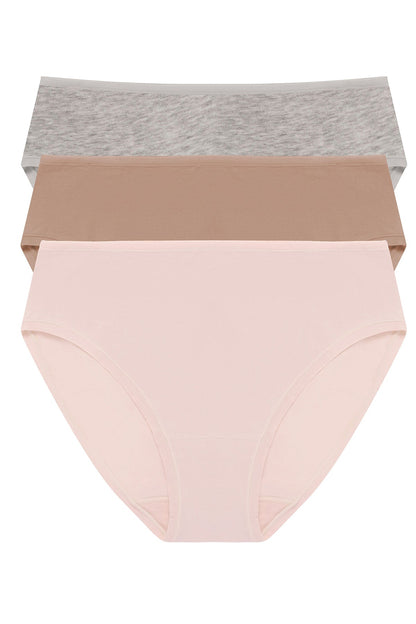 Bliss Bare Cotton Hipster 3-Pack Lt Grey Heather/Buff/Peach Whip Natori