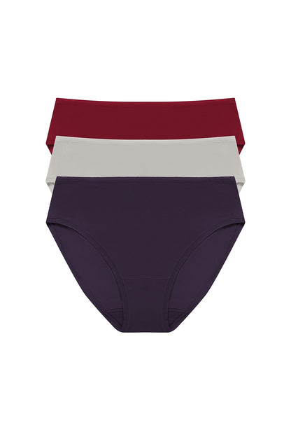 Bliss Bare Cotton Hipster 3-Pack Purple Dusk/Smoky/Dk Red Natori