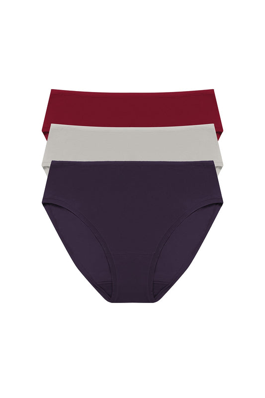 Bliss Bare Cotton Hipster 3-Pack Purple Dusk/Smoky/Dk Red Natori