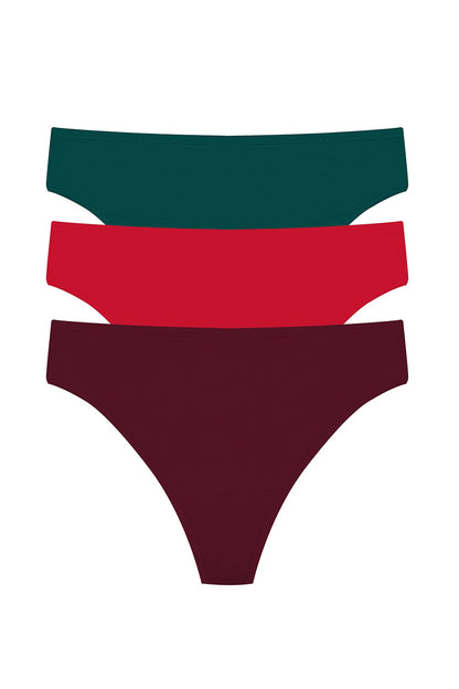 Bliss Bare Cotton Thong 3-Pack Royal Fig/Bonfire/Elm Natori