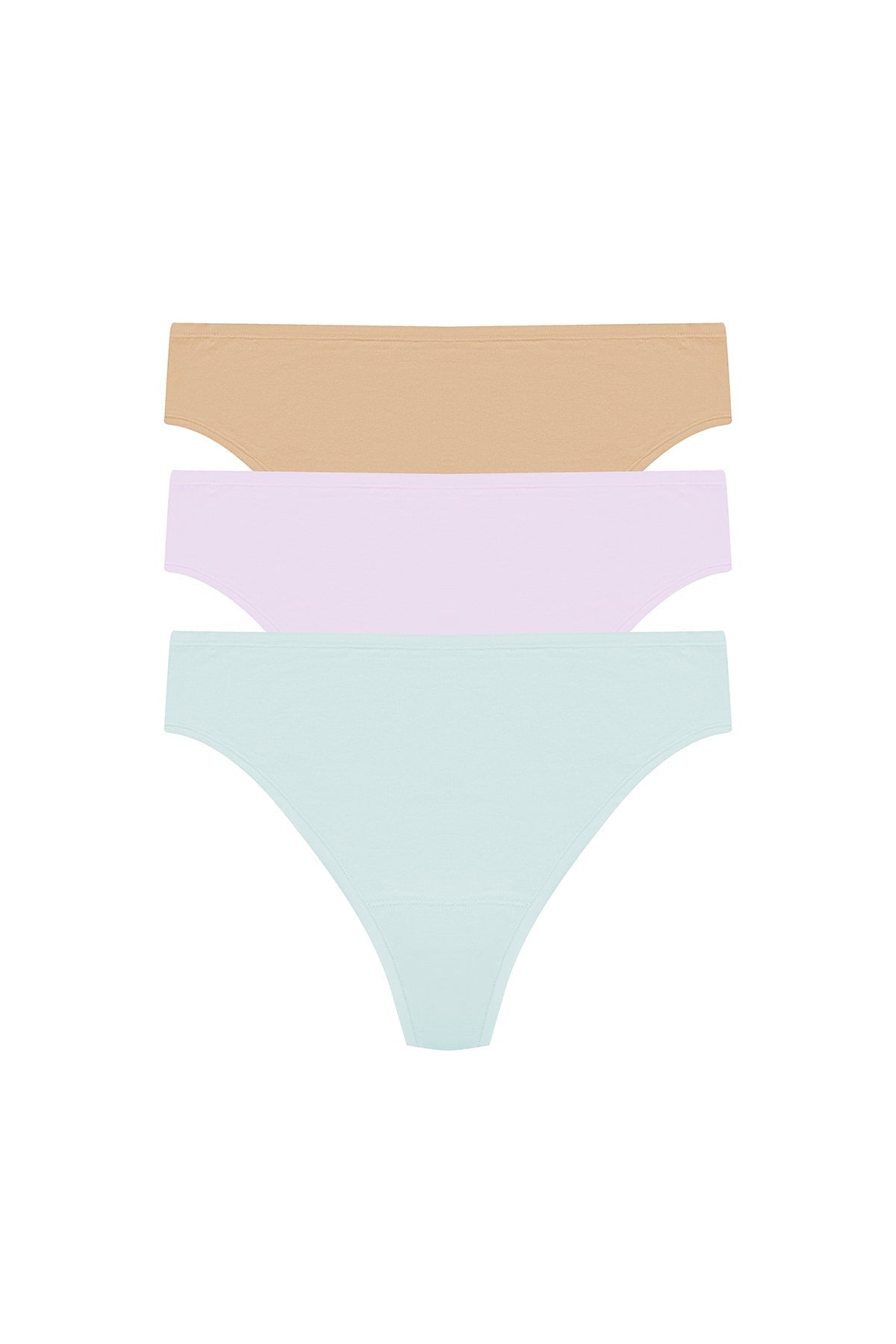 Bliss Bare Cotton Thong 3-Pack Cloud Green/Pale Purple/Café Natori