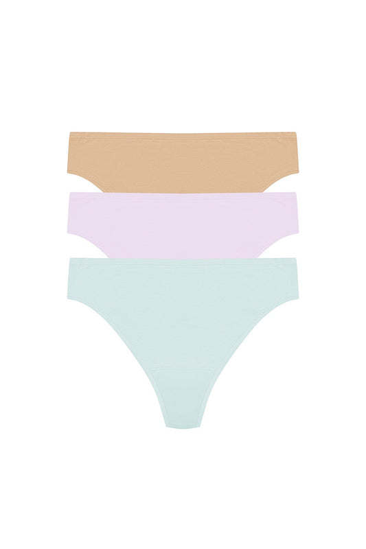 Bliss Bare Cotton Thong 3-Pack Cloud Green/Pale Purple/Café Natori