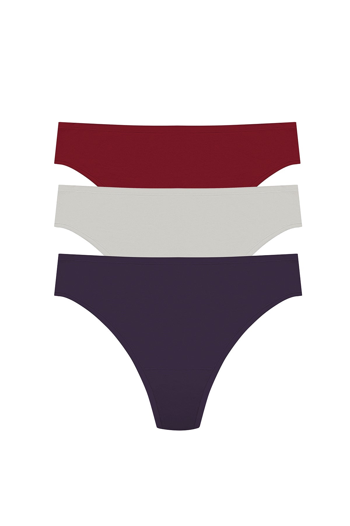 Bliss Bare Cotton Thong 3-Pack Purple Dusk/Smoky/Dk Red Natori