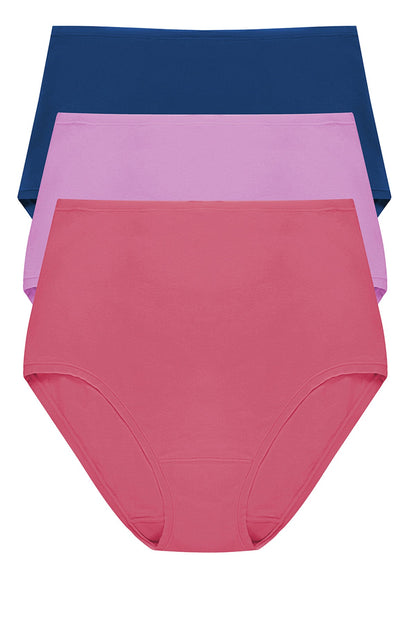 Bliss Bare Cotton High Waist Brief 3-Pack Dark Cobalt/Wild Petal/Vintage Cherry Natori