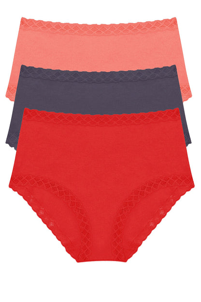 Bliss Full Brief 3-Pack Neon Coral/Greystone/Paprika Natori