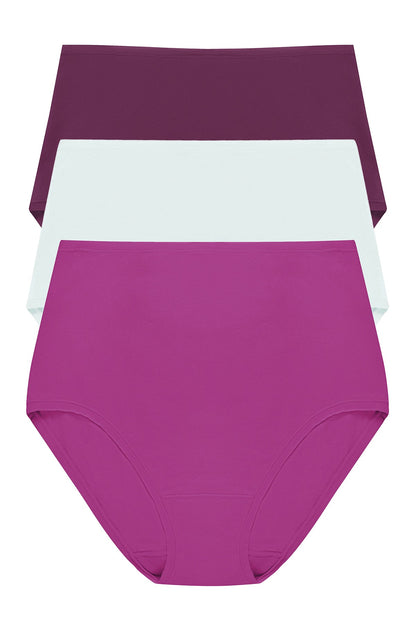 Bliss Bare Cotton High Waist Brief 3-Pack Pinot Noir/Sky Green/Mad Magenta Natori