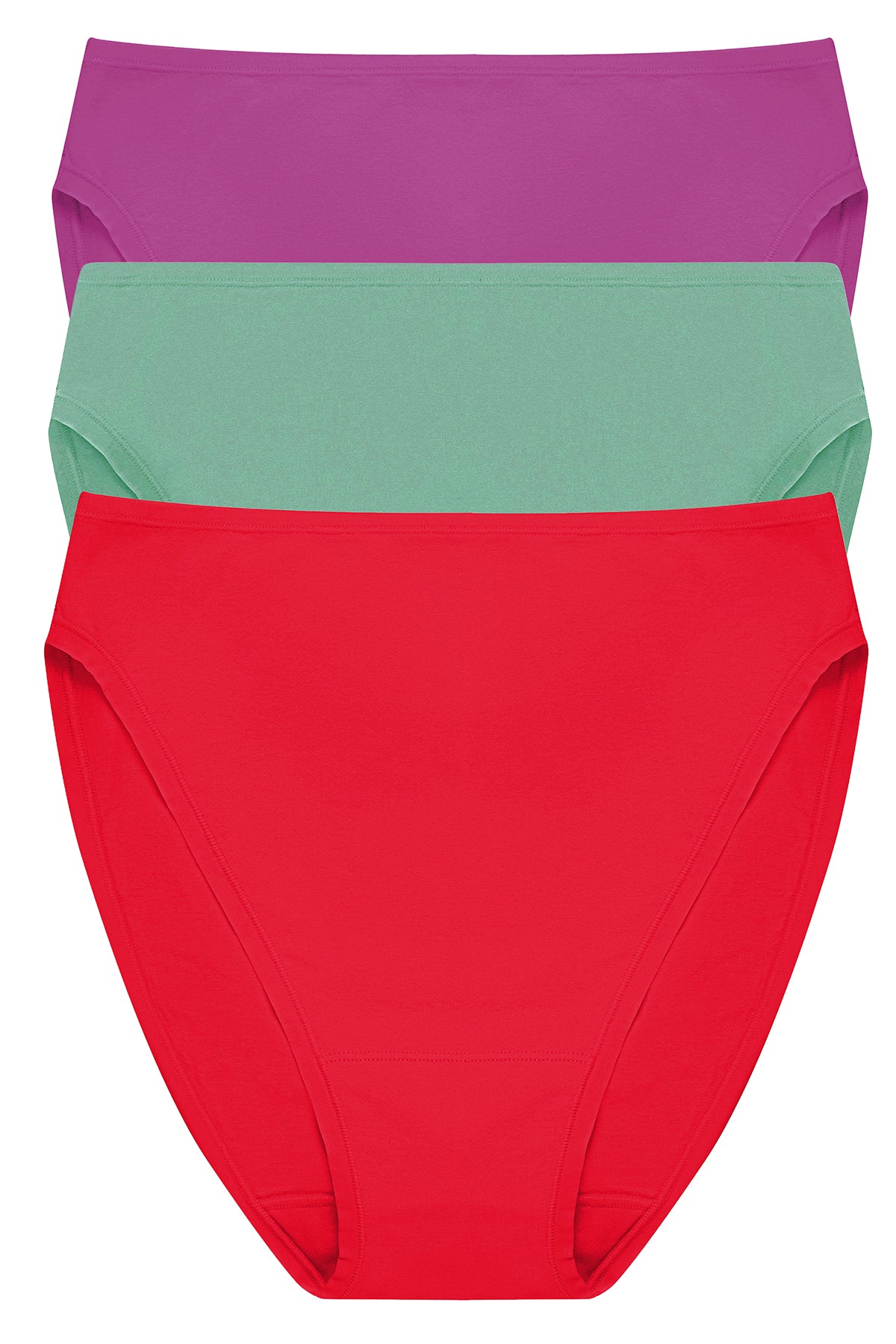 Bliss Bare Cotton High Cut Brief 3-Pack Mad Magenta/Frosty Spruce/Holiday Red Natori