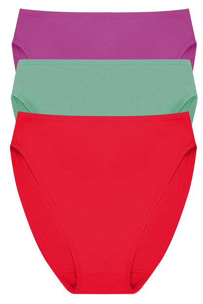 Bliss Bare Cotton High Cut Brief 3-Pack Mad Magenta/Frosty Spruce/Holiday Red Natori