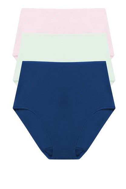 Bliss Bare Cotton High Waist Brief 3-Pack Misty Orchid/Iced Mint/Dark Cobalt Natori
