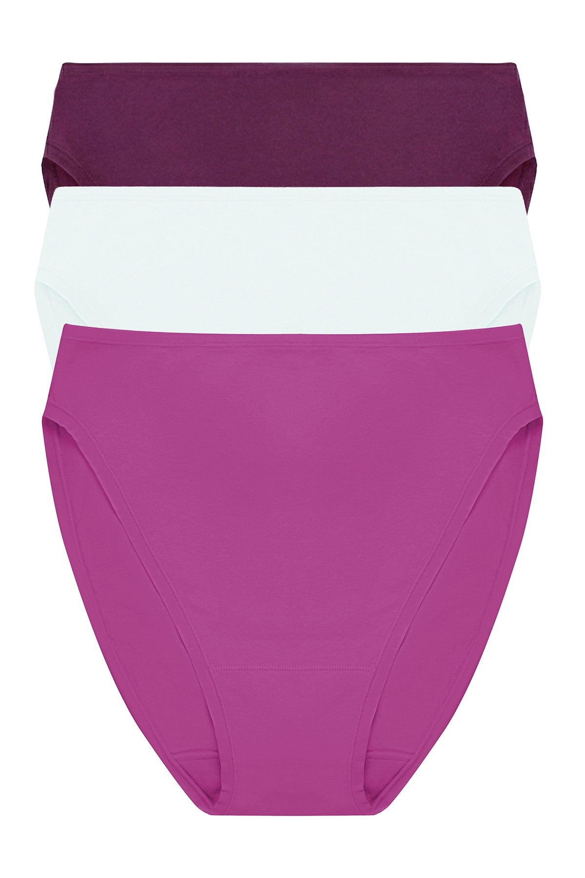 Bliss Bare Cotton High Cut Brief 3-Pack Pinot Noir/Sky Green/Mad Magenta Natori