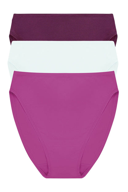 Bliss Bare Cotton High Cut Brief 3-Pack Pinot Noir/Sky Green/Mad Magenta Natori