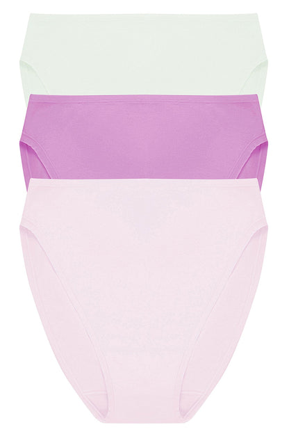 Bliss Bare Cotton High Cut Brief 3-Pack Iced Mint/Wild Petal/Misty Orchid Natori