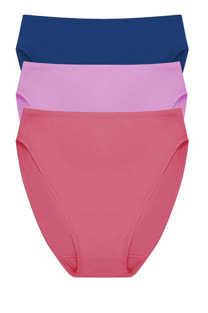 Bliss Bare Cotton High Cut Brief 3-Pack Dark Cobalt/Wild Petal/Vintage Cherry Natori