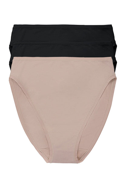 Bliss Bare Cotton High Cut Brief 3-Pack Black/Black/Café Natori