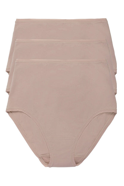 Bliss Bare Cotton High Waist Brief 3-Pack Café Natori