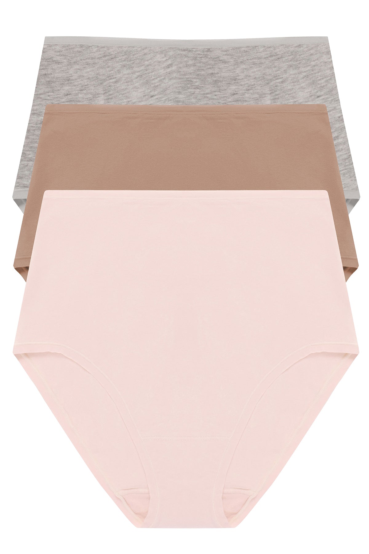 Bliss Bare Cotton High Waist Brief 3-Pack Lt Grey Heather/Buff/Peach Whip Natori